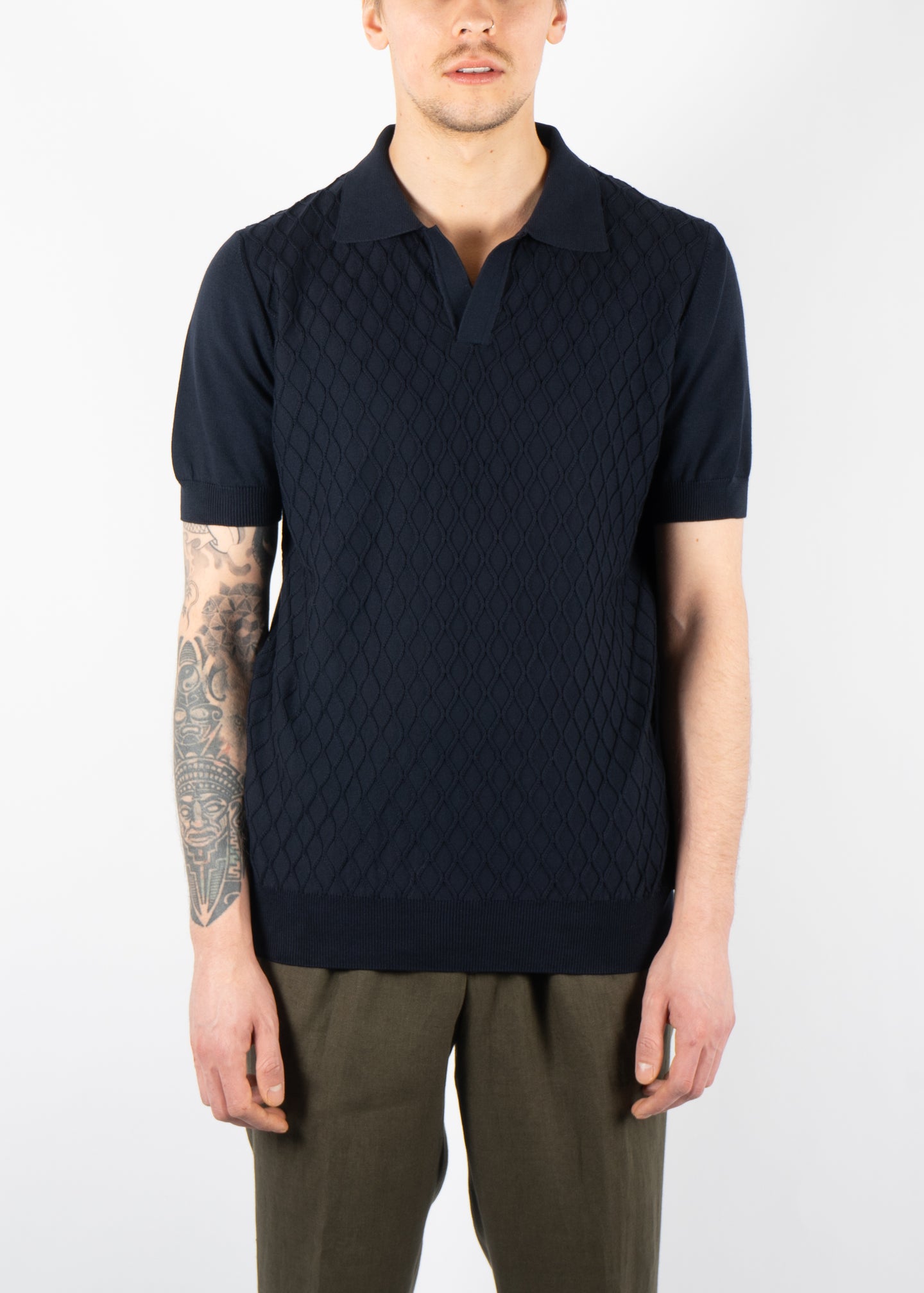 Mirza Knitted Polo Navy Sea