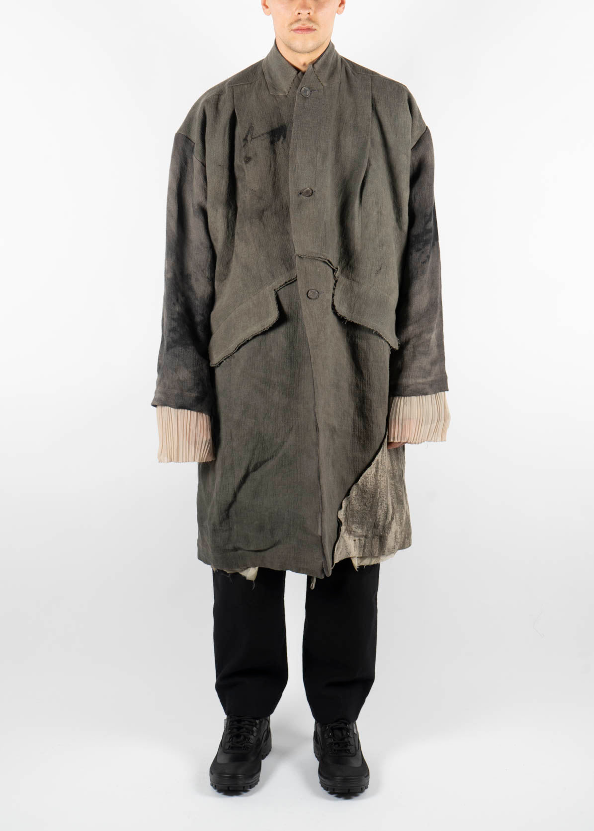 Dyed Patchwork Rawing Tailored Coat Concrete