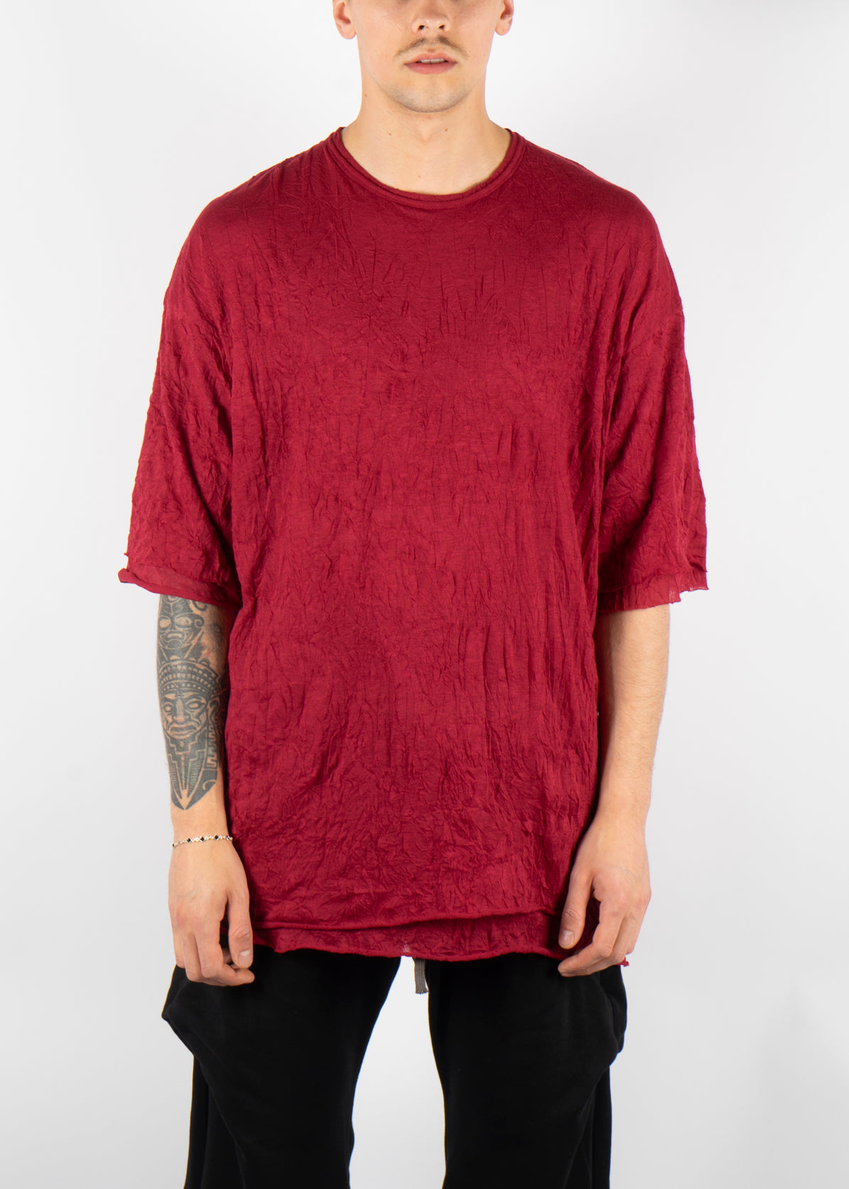 Gauze Washer T-Shirt Black Red