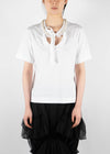 T-Shirt w/ Ruffle Neck Bow White Pearl