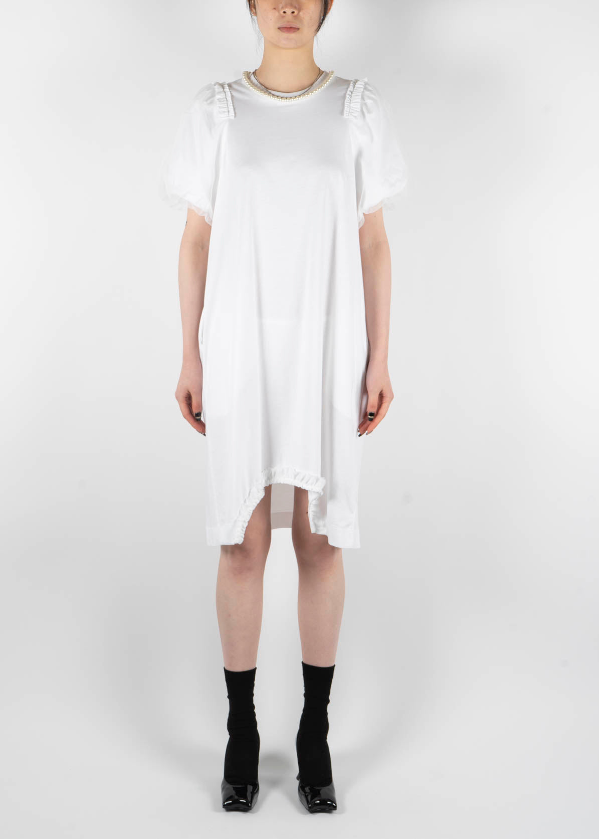 Tulle Puff T-Shirt Dress White Pearl