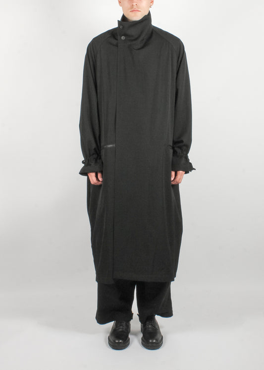 Gaberdine Cross Shaped Zipper Coat Black