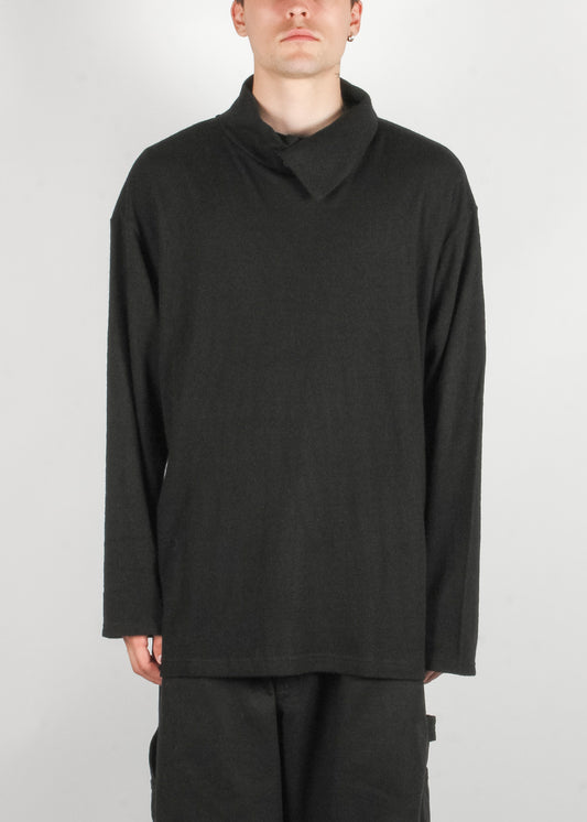 Milling Wool Side Slit Long Sleeve T-Shirt Black